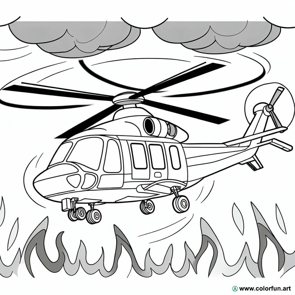 coloriage hélicoptère pompier
