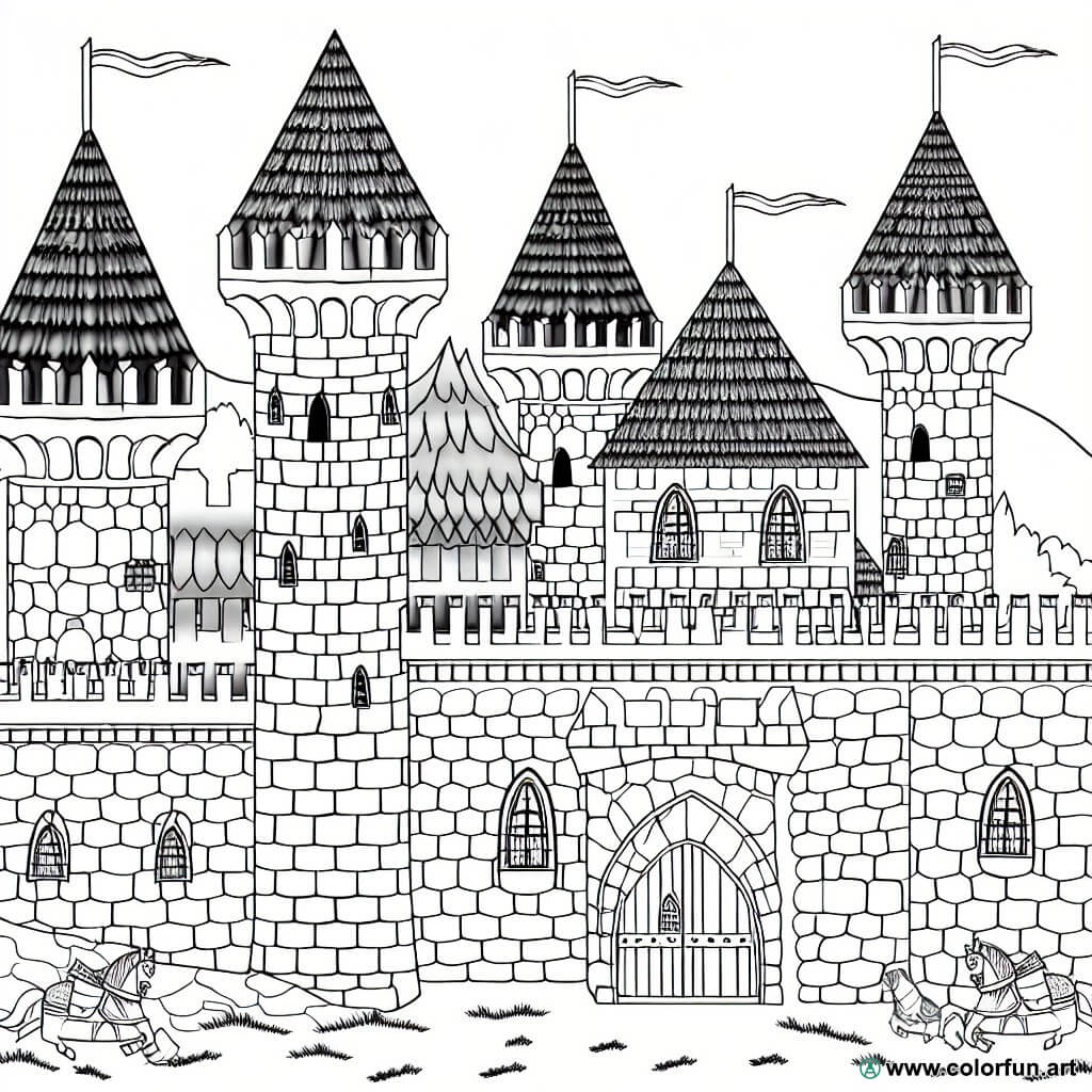 coloriage château fort chevalier