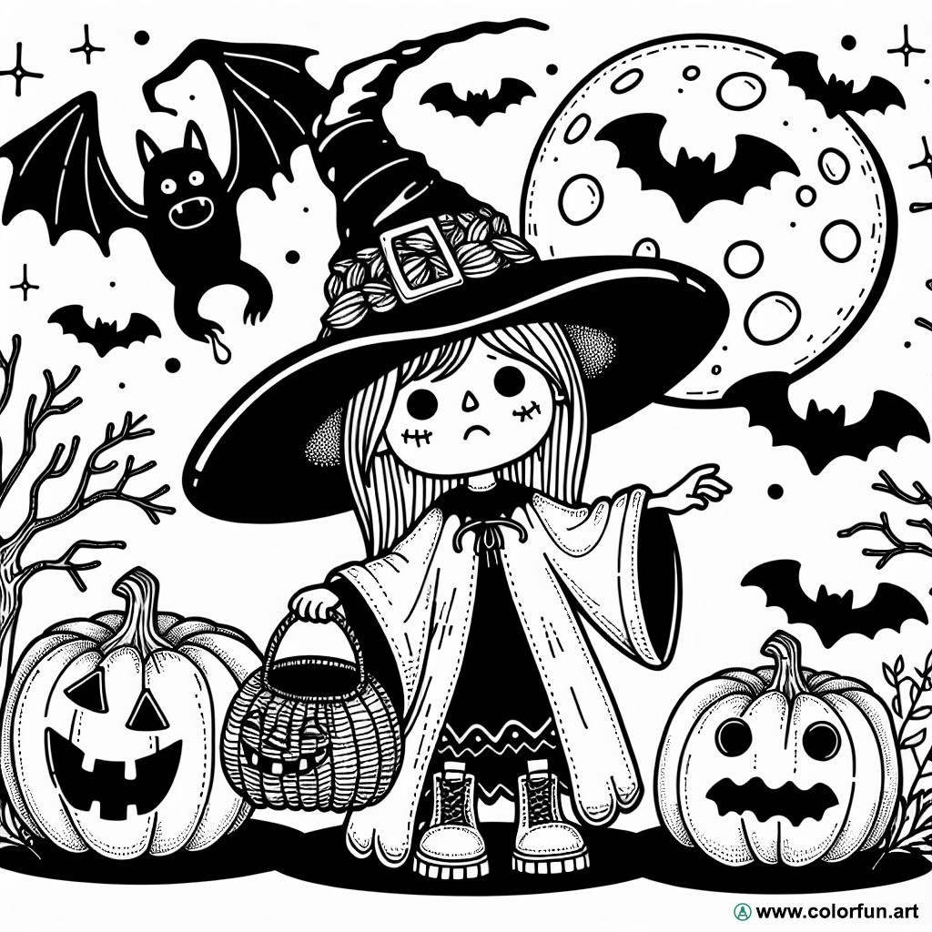 coloriage halloween sorcière qui fait peur