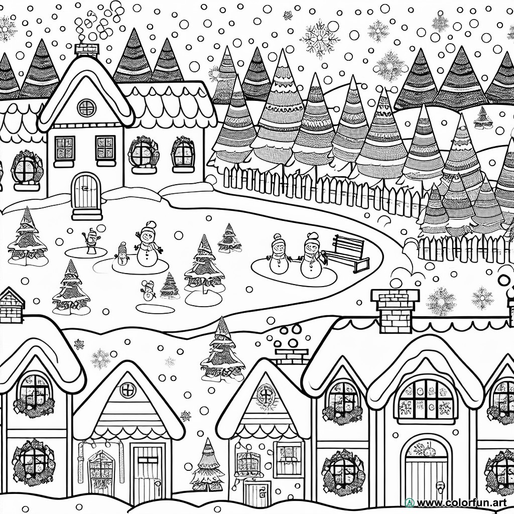 coloriage village neige
