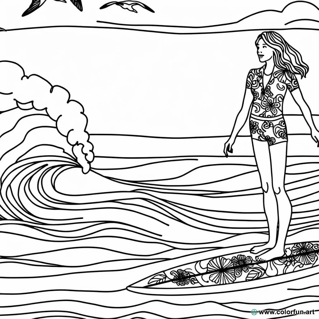 coloriage surf vintage