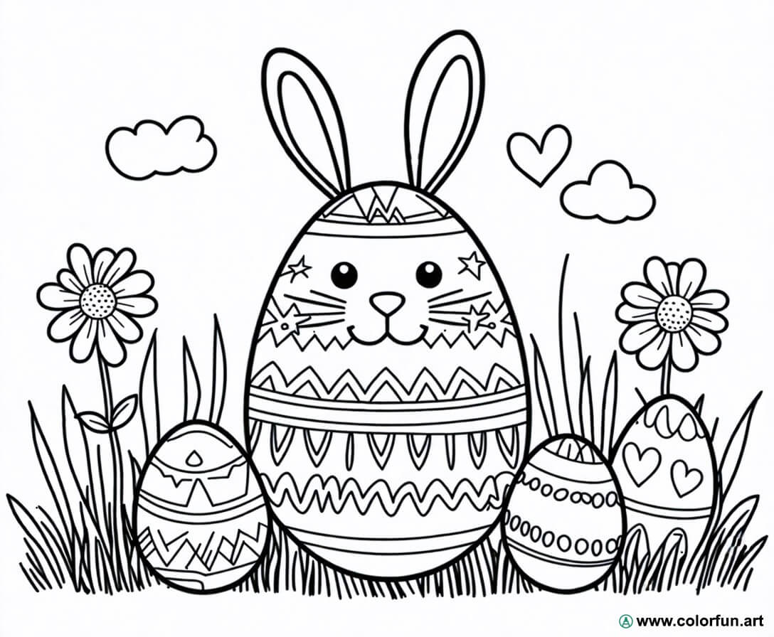 Coloriage des œufs de Pâques joyeux à Télécharger ou à Imprimer