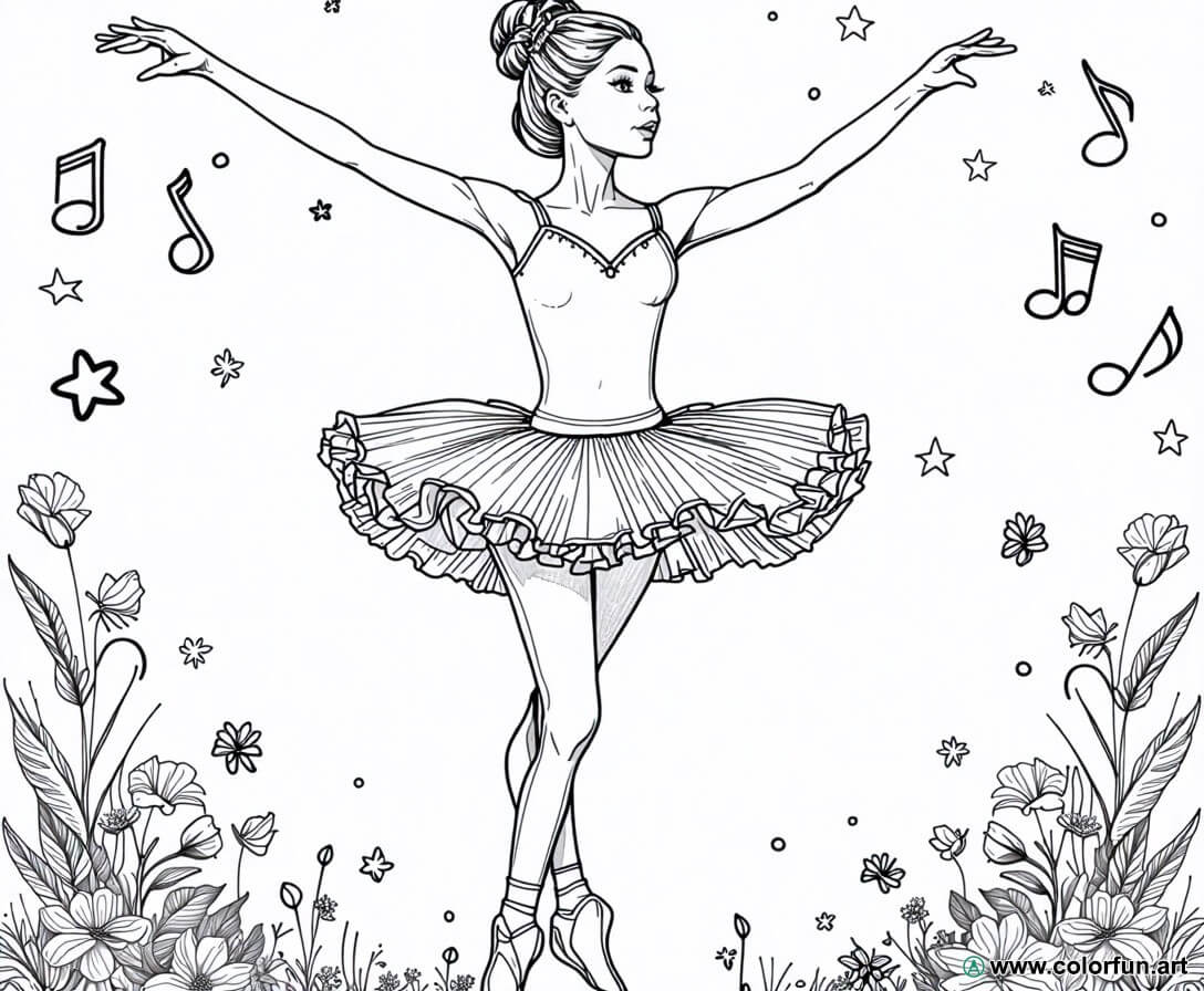 Coloriage d'une danseuse étoile en tutu à Télécharger ou à Imprimer