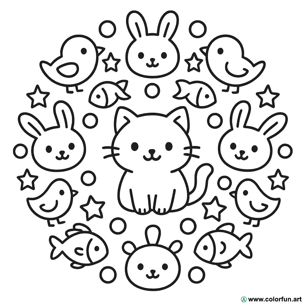 coloriage mandala animaux mignon à partager