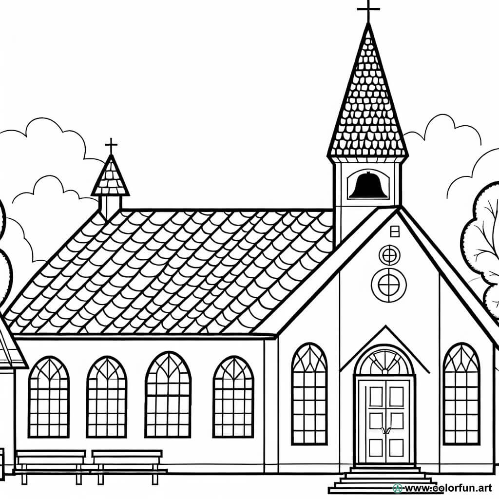 coloriage église vintage