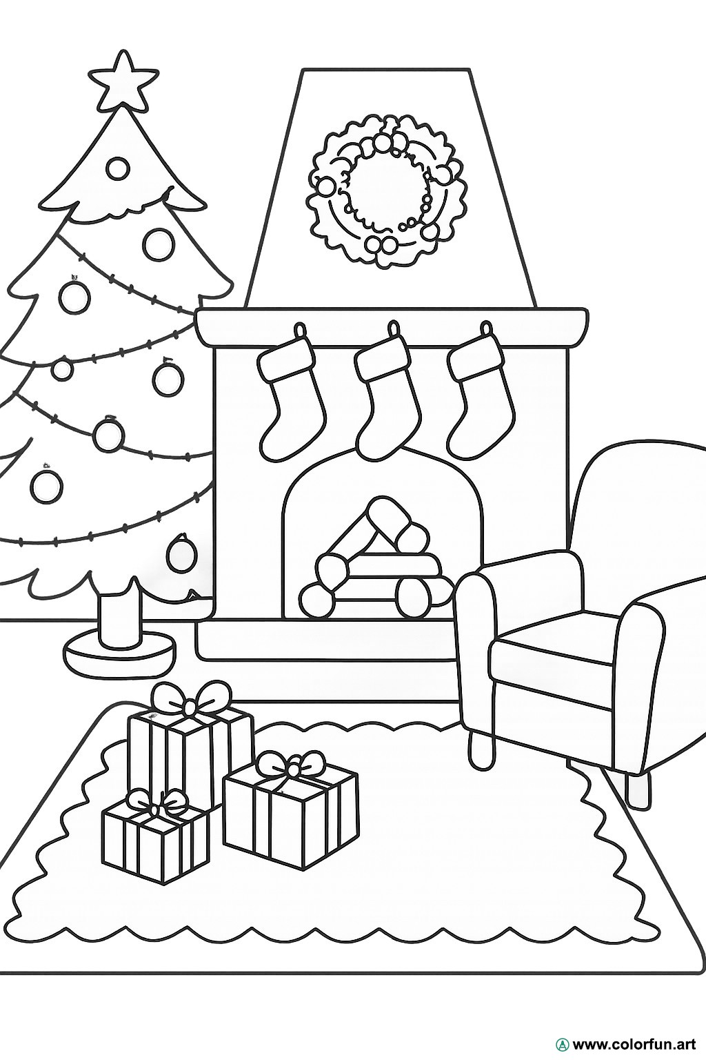coloriage cheminée noël vintage