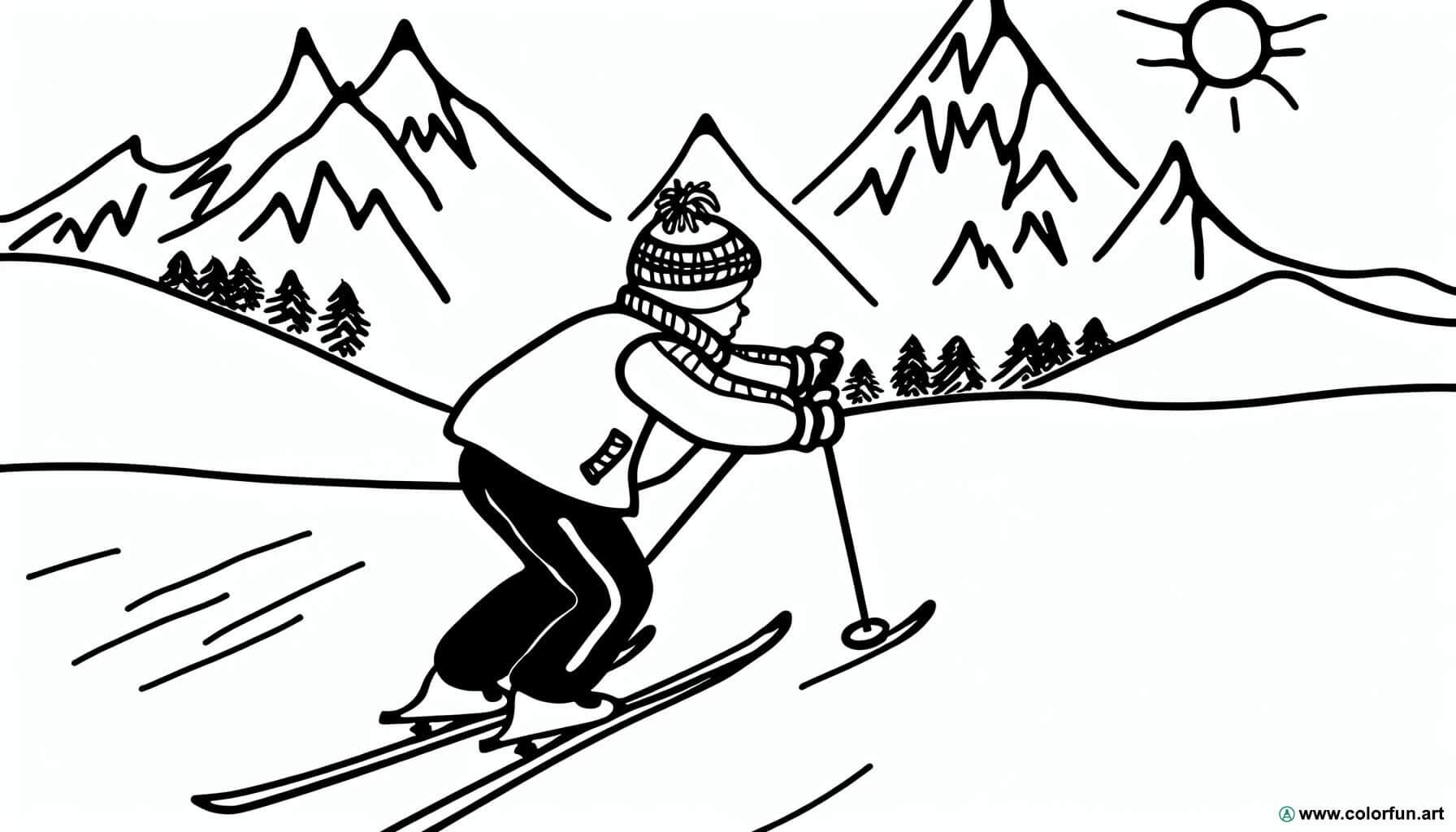 Coloriage de ski en montagne à Télécharger ou à Imprimer gratuitement