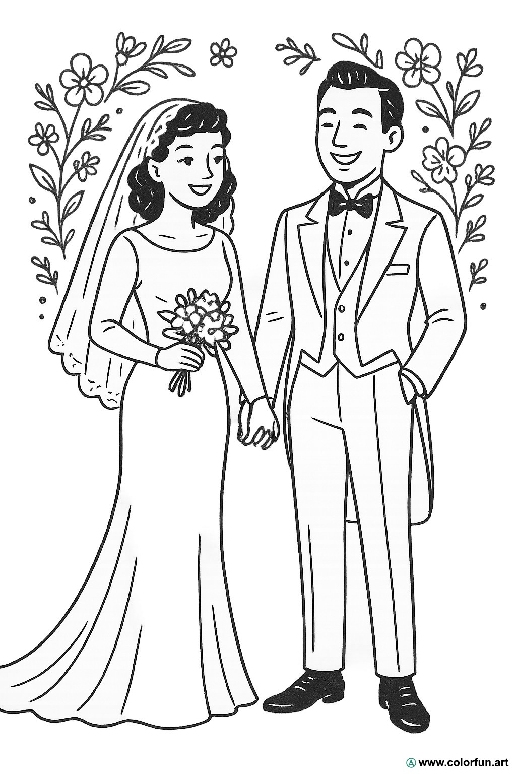 coloriage mariage vintage