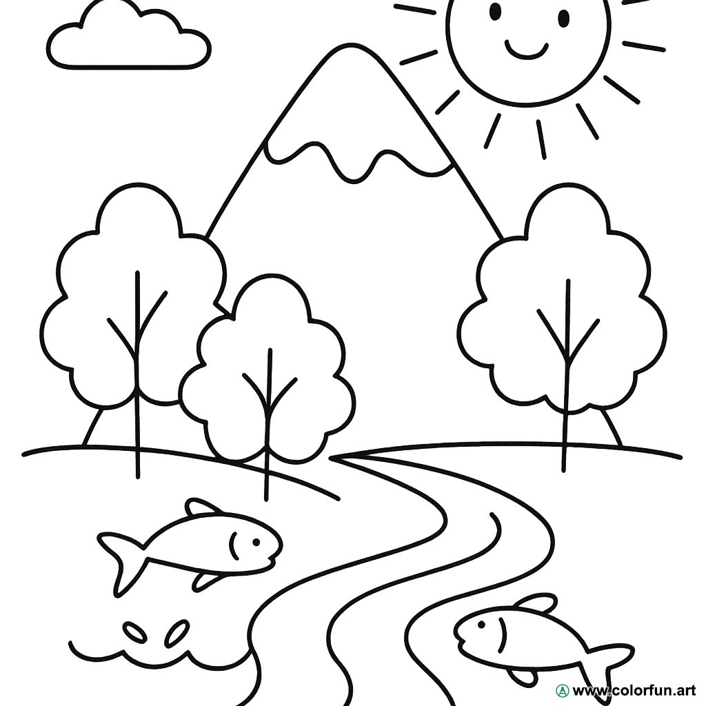 coloriage montagne paysage nature