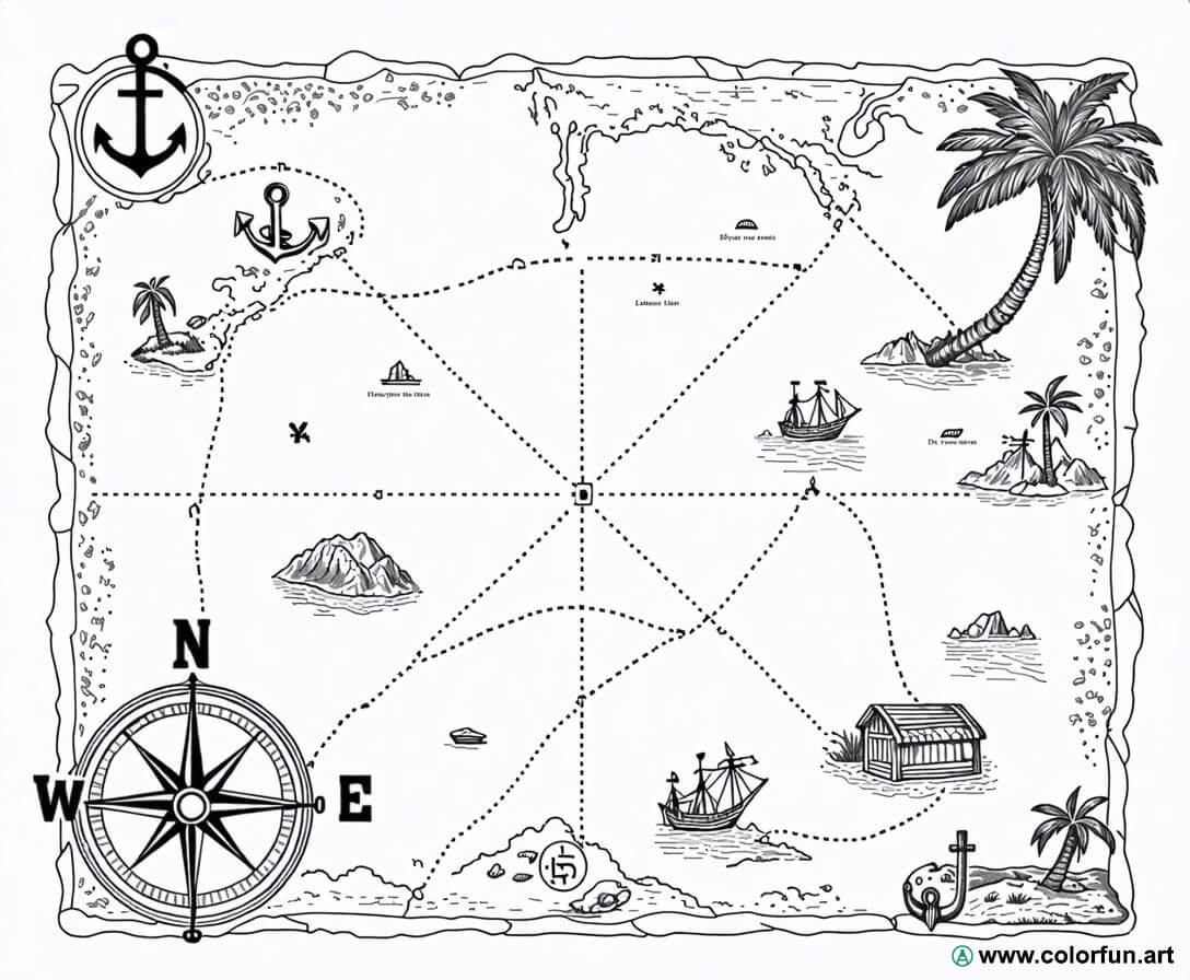Coloriage de la carte au trésor mystérieuse à Télécharger ou à Imprimer