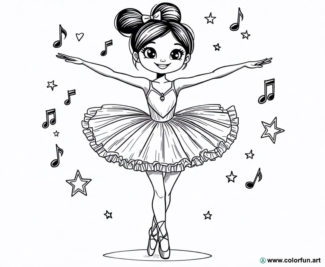 Coloriage d'une danseuse étoile mignonne à Télécharger ou à Imprimer