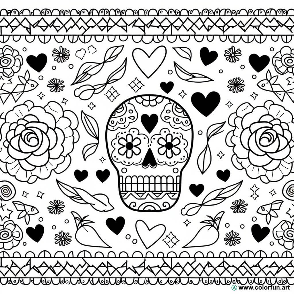 coloriage tete de mort mexique vintage