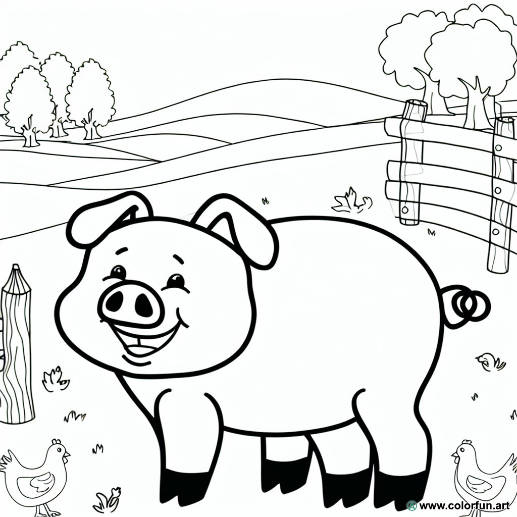 coloriage cochon à la ferme