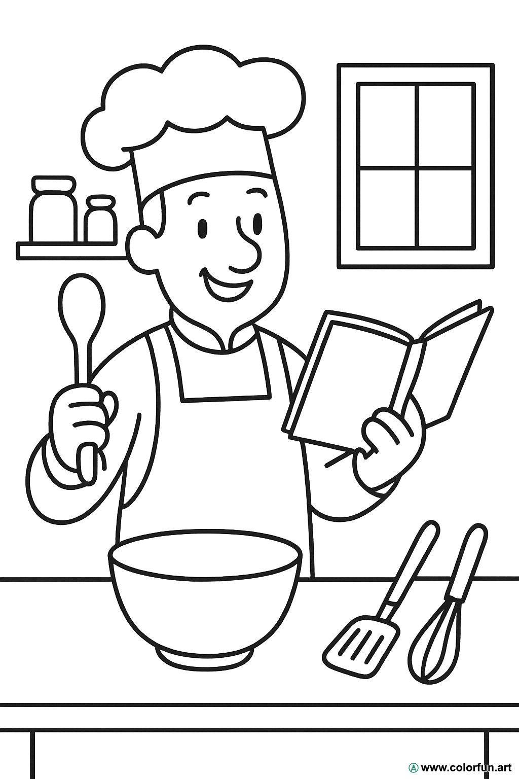 coloriage-d-un-cuisinier-en-train-de-suivre-une-recette-t-l-charger