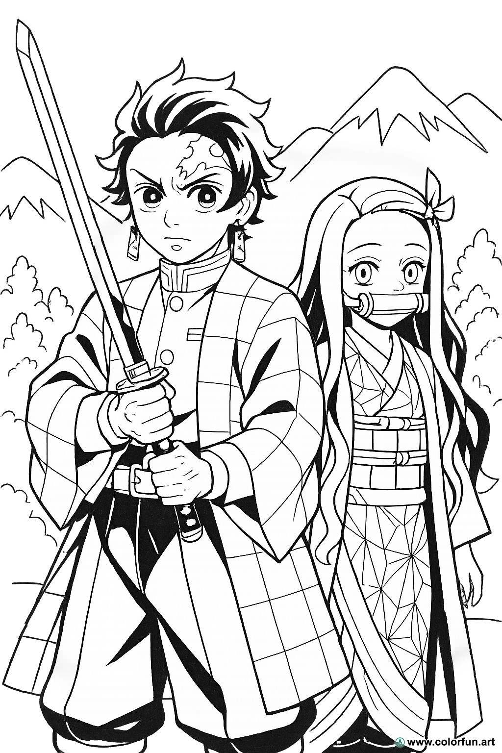 Coloriage de Tanjiro et Nezuko dans Demon Slayer à Télécharger ou à ...